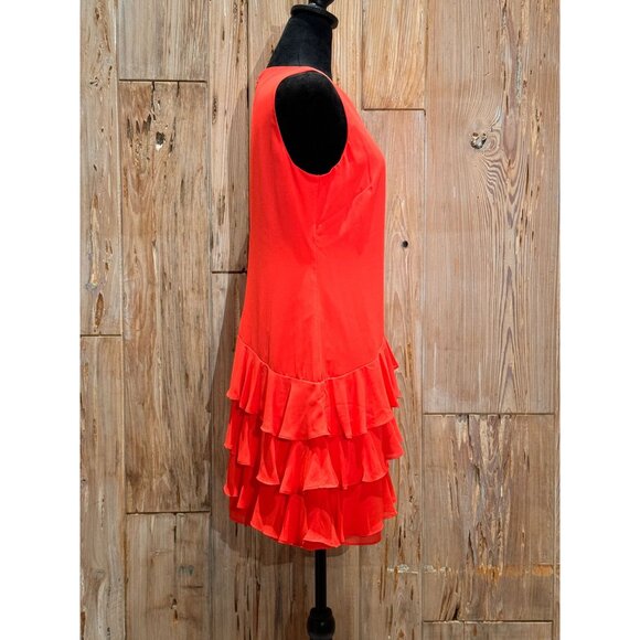 Vince Camuto Red Sleeveless Chiffon Ruffle Shift Dress Womens Size 6 Polyester - Picture 2 of 5